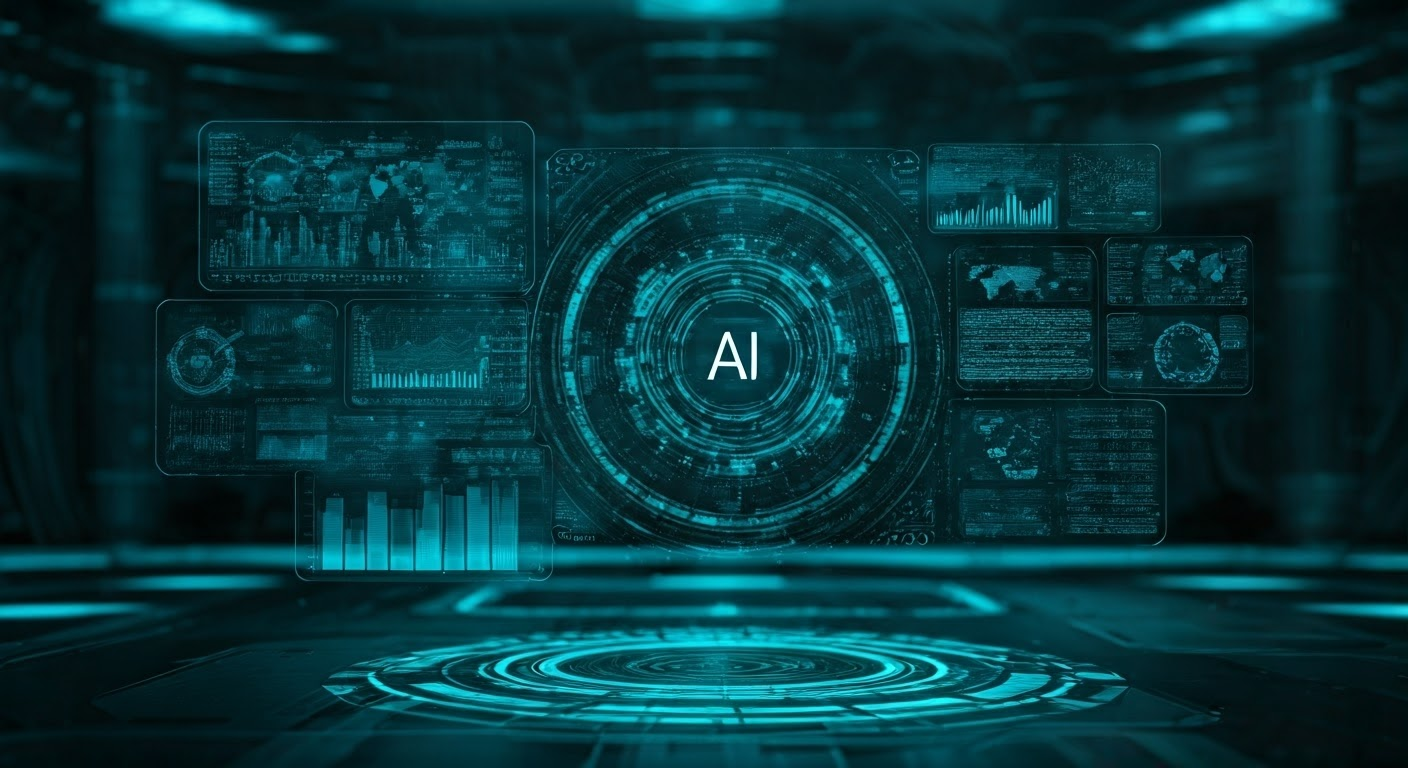 Futuristic data analysis and AI technology.