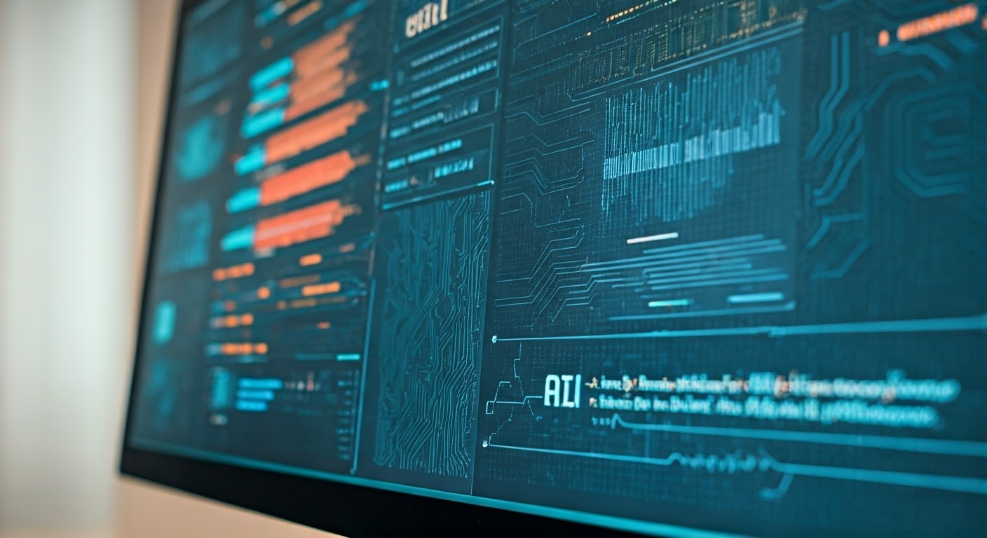 AI processing data on computer screen.